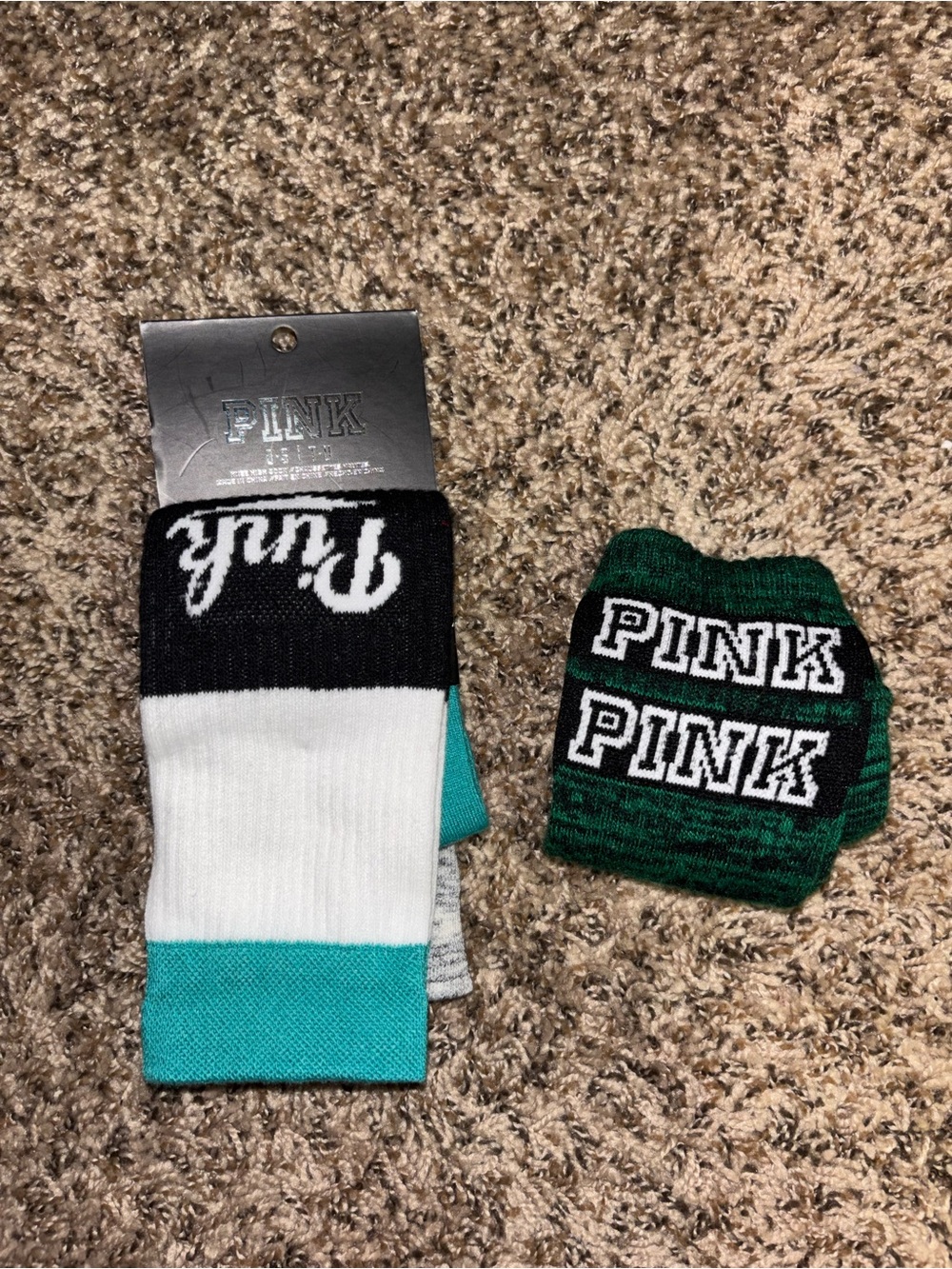 PINK Victoria's Secret Men’s Crew Socks – White, Teal & Green